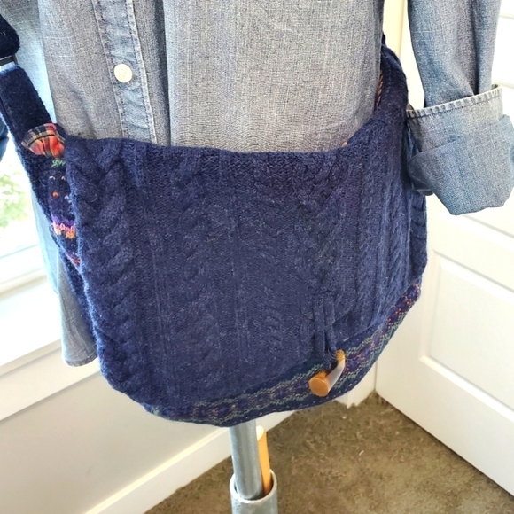 RALPH LAUREN CROCHET WOOL BLEND KNITWEAR CROSSBODY PURSE MESSAGENER BAG BLUE - Picture 1 of 16